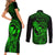 Hawaii Couples Matching Short Sleeve Bodycon Dress and Long Sleeve Button Shirts King Kamehameha Mix Polynesian Plumeria Green Version - Wonder Print Shop