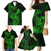 Hawaii Family Matching Mermaid Dress and Hawaiian Shirt King Kamehameha Mix Polynesian Plumeria Green Version - Wonder Print Shop