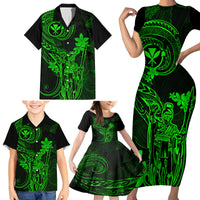 Hawaii Family Matching Short Sleeve Bodycon Dress and Hawaiian Shirt King Kamehameha Mix Polynesian Plumeria Green Version - Wonder Print Shop