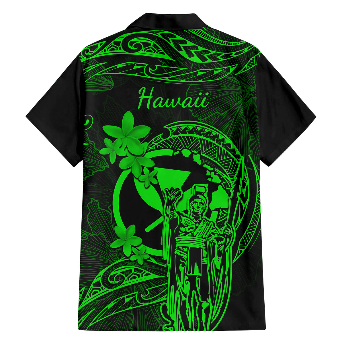 Hawaii Family Matching Short Sleeve Bodycon Dress and Hawaiian Shirt King Kamehameha Mix Polynesian Plumeria Green Version - Wonder Print Shop