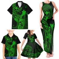 Hawaii Family Matching Tank Maxi Dress and Hawaiian Shirt King Kamehameha Mix Polynesian Plumeria Green Version - Wonder Print Shop