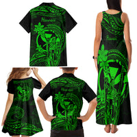 Hawaii Family Matching Tank Maxi Dress and Hawaiian Shirt King Kamehameha Mix Polynesian Plumeria Green Version - Wonder Print Shop