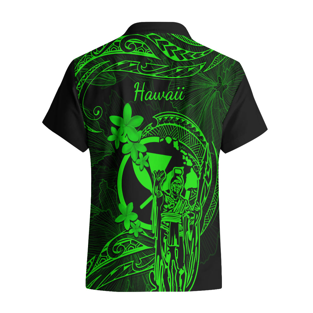 Hawaii Hawaiian Shirt King Kamehameha Mix Polynesian Plumeria Green Version - Wonder Print Shop