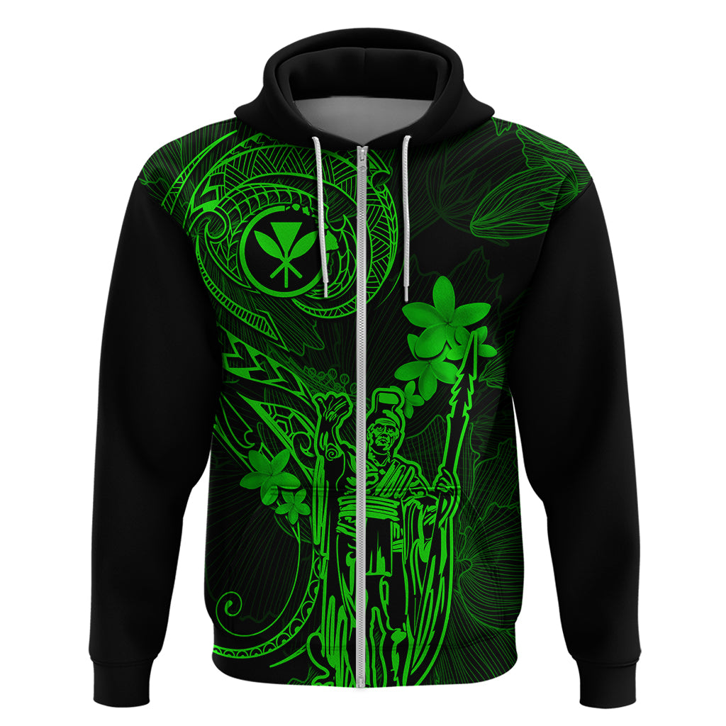 Hawaii Hoodie King Kamehameha Mix Polynesian Plumeria Green Version - Wonder Print Shop
