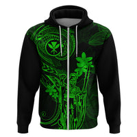 Hawaii Hoodie King Kamehameha Mix Polynesian Plumeria Green Version - Wonder Print Shop