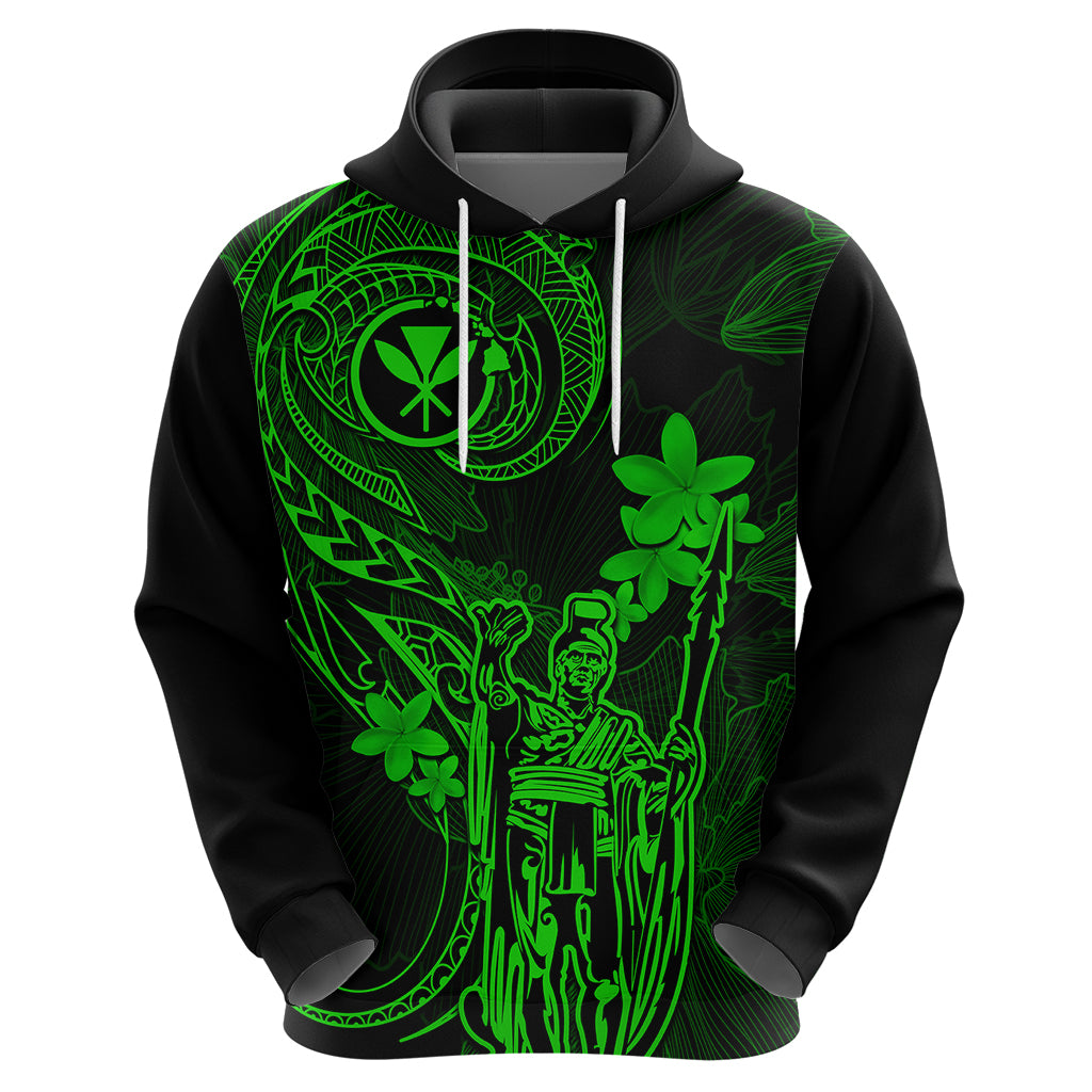 Hawaii Hoodie King Kamehameha Mix Polynesian Plumeria Green Version - Wonder Print Shop