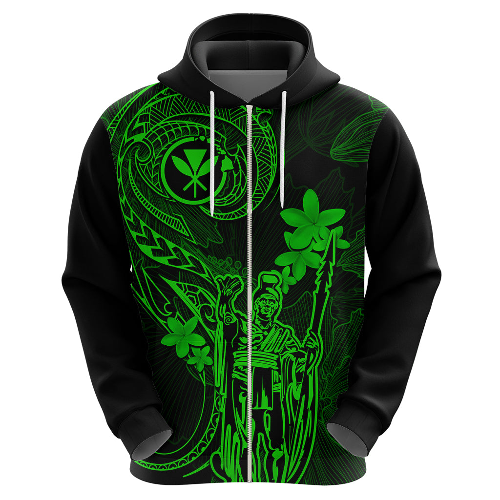 Hawaii Hoodie King Kamehameha Mix Polynesian Plumeria Green Version - Wonder Print Shop