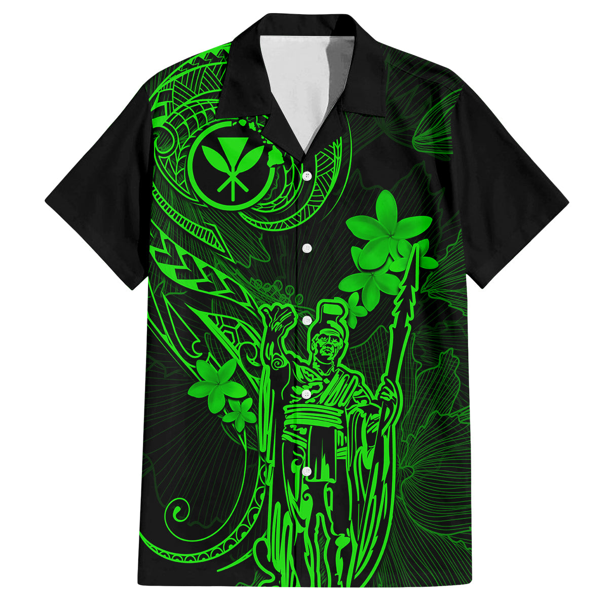 Hawaii Kid Hawaiian Shirt King Kamehameha Mix Polynesian Plumeria Green Version - Wonder Print Shop