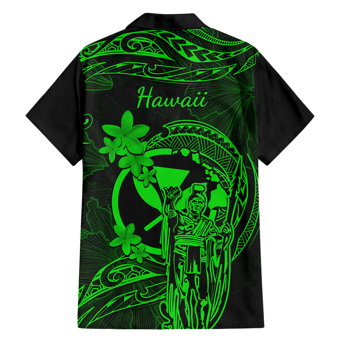 Hawaii Kid Hawaiian Shirt King Kamehameha Mix Polynesian Plumeria Green Version - Wonder Print Shop