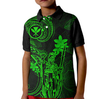 Hawaii Kid Polo Shirt King Kamehameha Mix Polynesian Plumeria Green Version - Wonder Print Shop