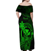 Hawaii Off Shoulder Maxi Dress King Kamehameha Mix Polynesian Plumeria Green Version - Wonder Print Shop