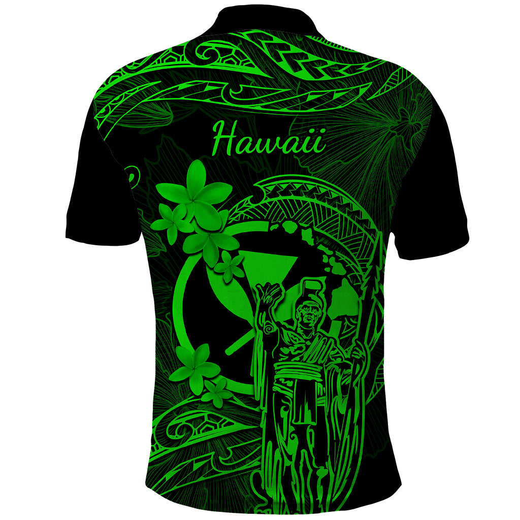 Hawaii Polo Shirt King Kamehameha Mix Polynesian Plumeria Green Version - Wonder Print Shop