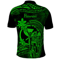 Hawaii Polo Shirt King Kamehameha Mix Polynesian Plumeria Green Version - Wonder Print Shop