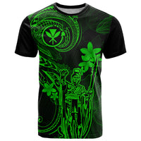 Hawaii T Shirt King Kamehameha Mix Polynesian Plumeria Green Version - Wonder Print Shop