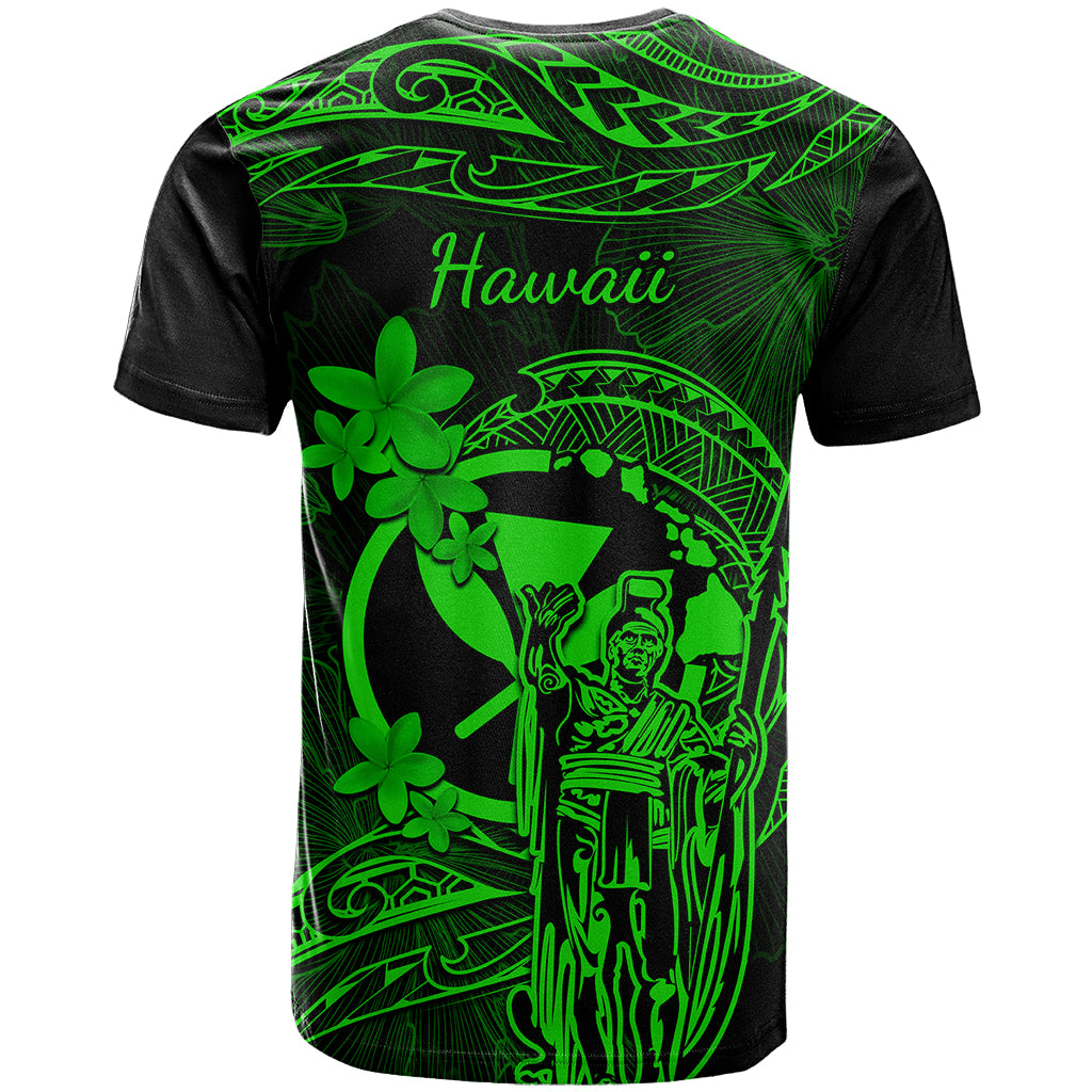 Hawaii T Shirt King Kamehameha Mix Polynesian Plumeria Green Version - Wonder Print Shop