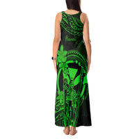 Hawaii Tank Maxi Dress King Kamehameha Mix Polynesian Plumeria Green Version - Wonder Print Shop