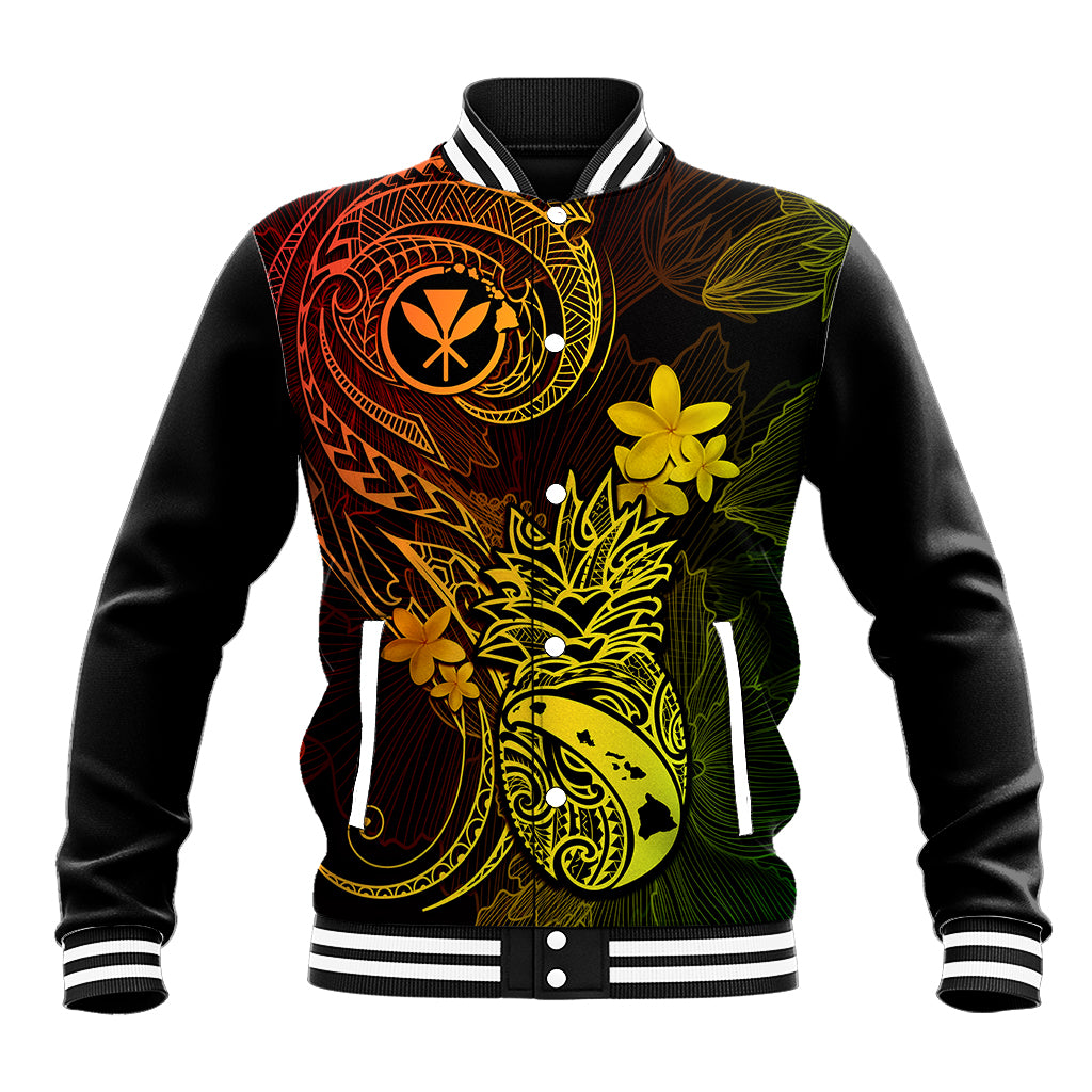 Hawaii Baseball Jacket Pineapple Mix Polynesian Plumeria Reggae Version - Wonder Print Shop