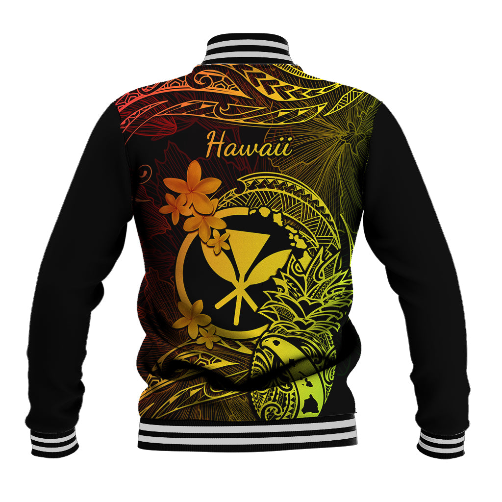 Hawaii Baseball Jacket Pineapple Mix Polynesian Plumeria Reggae Version - Wonder Print Shop