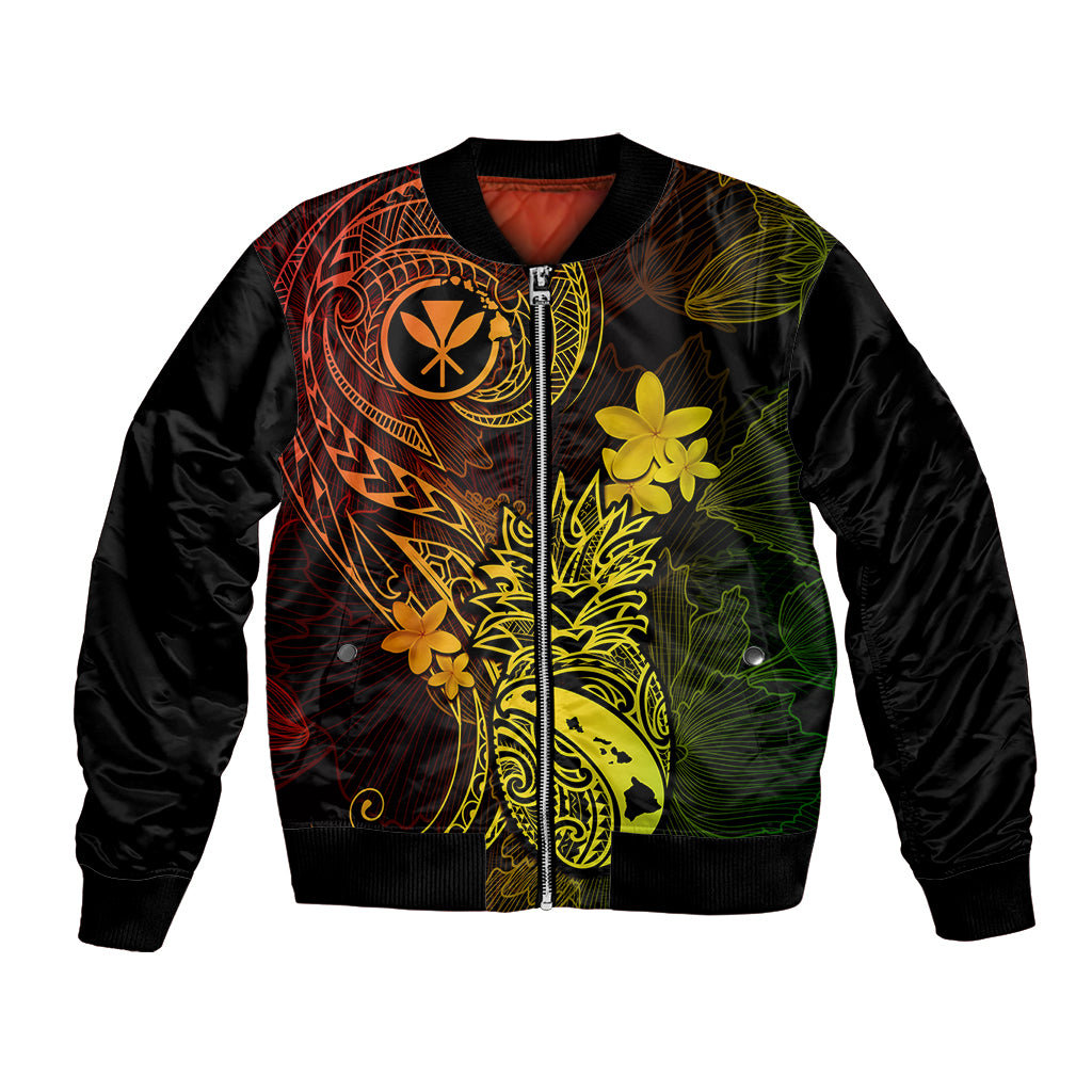 Hawaii Bomber Jacket Pineapple Mix Polynesian Plumeria Reggae Version - Wonder Print Shop