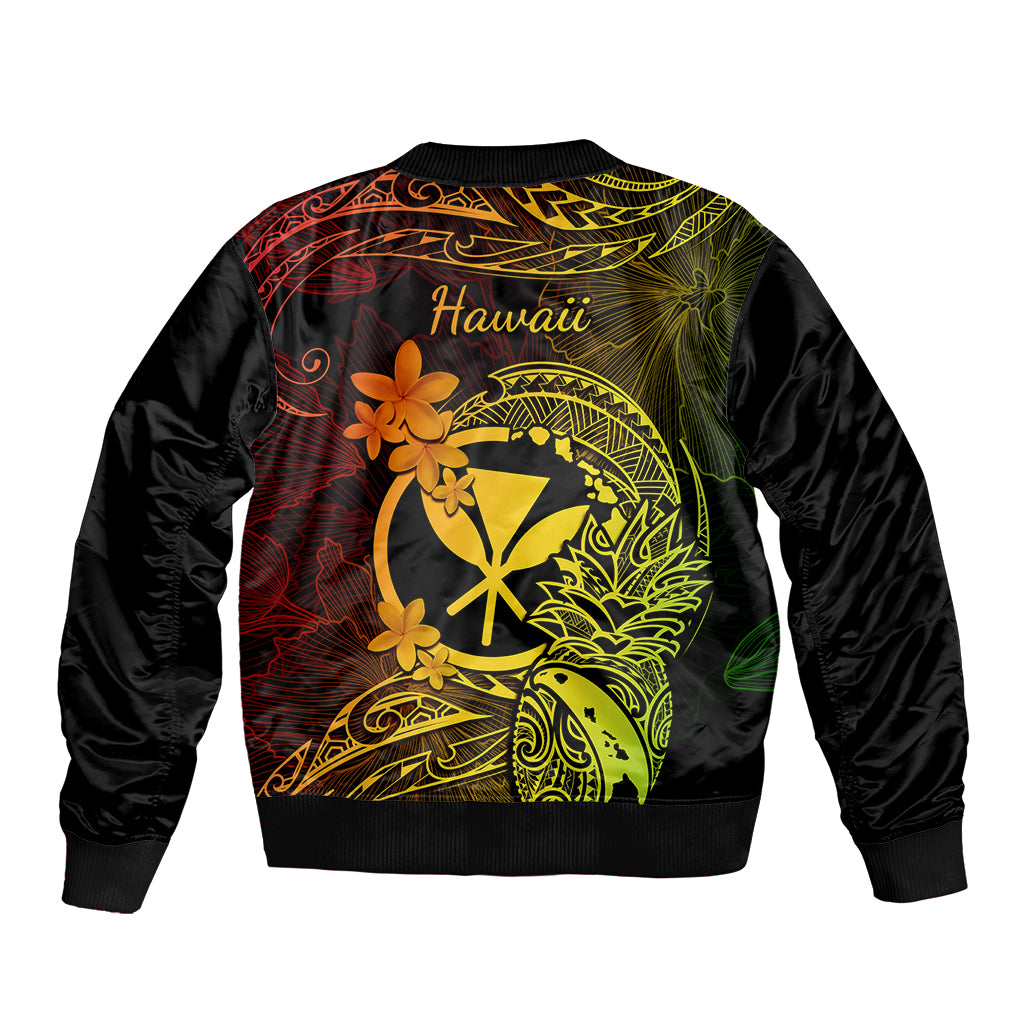Hawaii Bomber Jacket Pineapple Mix Polynesian Plumeria Reggae Version - Wonder Print Shop