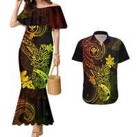 Hawaii Couples Matching Mermaid Dress and Hawaiian Shirt Pineapple Mix Polynesian Plumeria Reggae Version - Wonder Print Shop