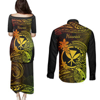 Hawaii Couples Matching Puletasi Dress and Long Sleeve Button Shirts Pineapple Mix Polynesian Plumeria Reggae Version - Wonder Print Shop