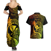 Hawaii Couples Matching Summer Maxi Dress and Hawaiian Shirt Pineapple Mix Polynesian Plumeria Reggae Version - Wonder Print Shop