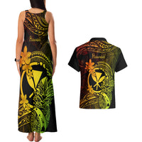Hawaii Couples Matching Tank Maxi Dress and Hawaiian Shirt Pineapple Mix Polynesian Plumeria Reggae Version - Wonder Print Shop