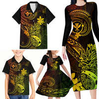 Hawaii Family Matching Long Sleeve Bodycon Dress and Hawaiian Shirt Pineapple Mix Polynesian Plumeria Reggae Version - Wonder Print Shop