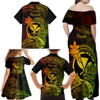 Hawaii Family Matching Off Shoulder Long Sleeve Dress and Hawaiian Shirt Pineapple Mix Polynesian Plumeria Reggae Version - Wonder Print Shop