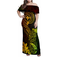 Hawaii Family Matching Off Shoulder Maxi Dress and Hawaiian Shirt Pineapple Mix Polynesian Plumeria Reggae Version - Wonder Print Shop