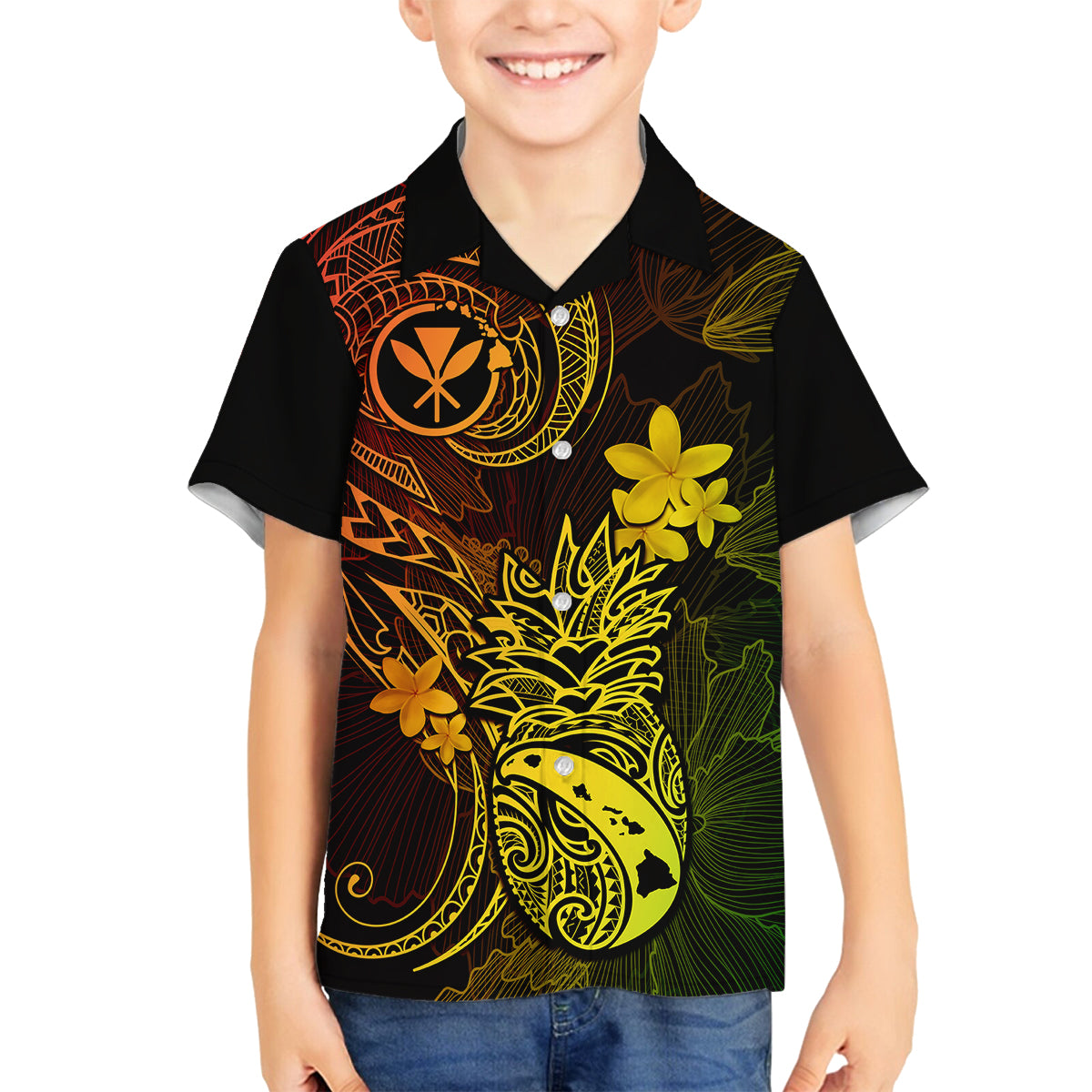 Hawaii Family Matching Short Sleeve Bodycon Dress and Hawaiian Shirt Pineapple Mix Polynesian Plumeria Reggae Version - Wonder Print Shop