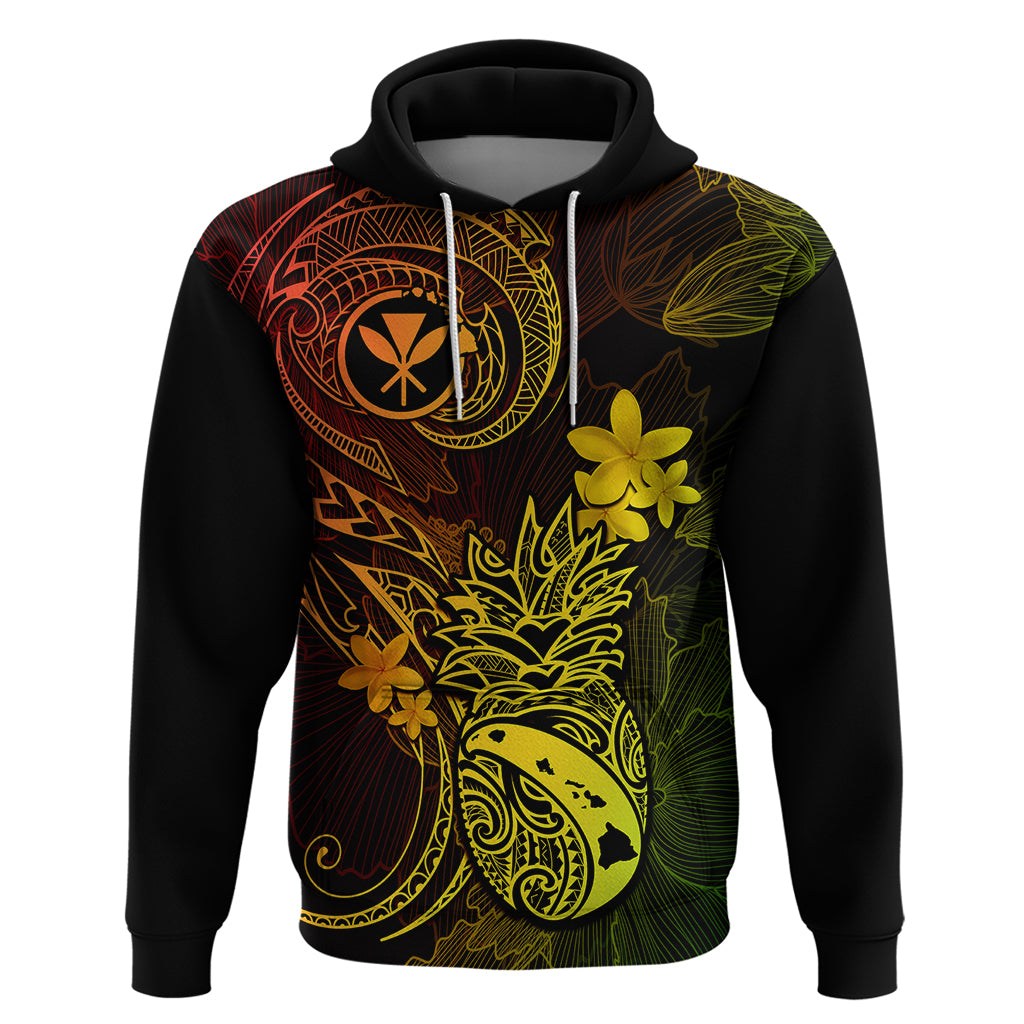 Hawaii Hoodie Pineapple Mix Polynesian Plumeria Reggae Version - Wonder Print Shop