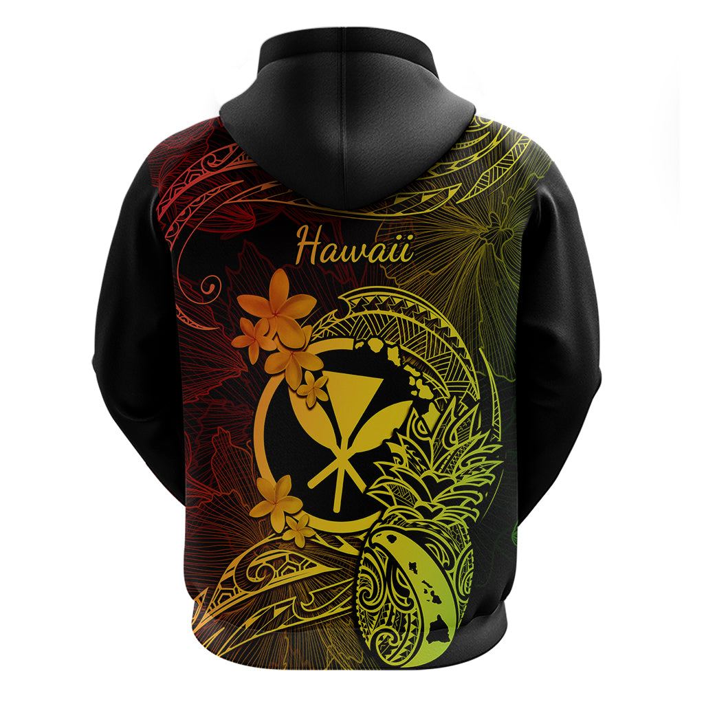 Hawaii Hoodie Pineapple Mix Polynesian Plumeria Reggae Version - Wonder Print Shop