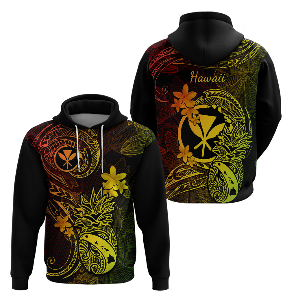 Hawaii Hoodie Pineapple Mix Polynesian Plumeria Reggae Version - Wonder Print Shop