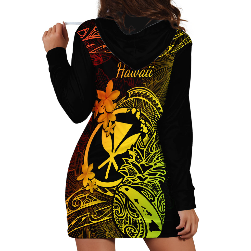 Hawaii Hoodie Dress Pineapple Mix Polynesian Plumeria Reggae Version - Wonder Print Shop