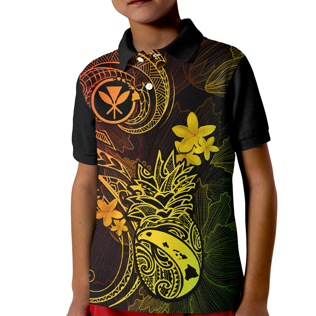Hawaii Kid Polo Shirt Pineapple Mix Polynesian Plumeria Reggae Version - Wonder Print Shop