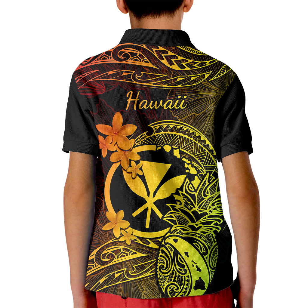Hawaii Kid Polo Shirt Pineapple Mix Polynesian Plumeria Reggae Version - Wonder Print Shop