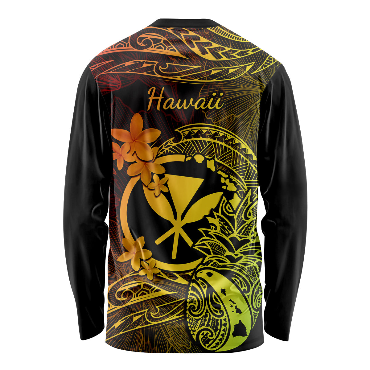 Hawaii Long Sleeve Shirt Pineapple Mix Polynesian Plumeria Reggae Version - Wonder Print Shop