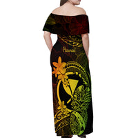 Hawaii Off Shoulder Maxi Dress Pineapple Mix Polynesian Plumeria Reggae Version - Wonder Print Shop