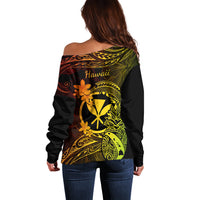 Hawaii Off Shoulder Sweater Pineapple Mix Polynesian Plumeria Reggae Version - Wonder Print Shop