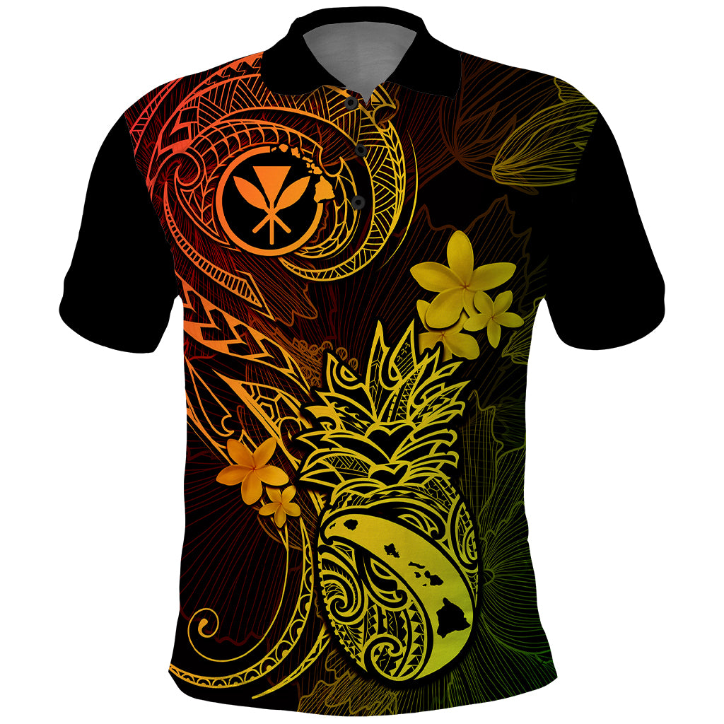 Hawaii Polo Shirt Pineapple Mix Polynesian Plumeria Reggae Version - Wonder Print Shop