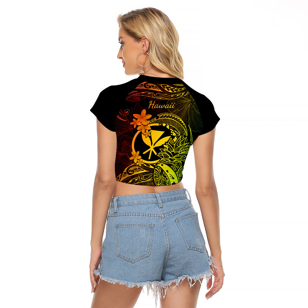 Hawaii Raglan Cropped T Shirt Pineapple Mix Polynesian Plumeria Reggae Version - Wonder Print Shop