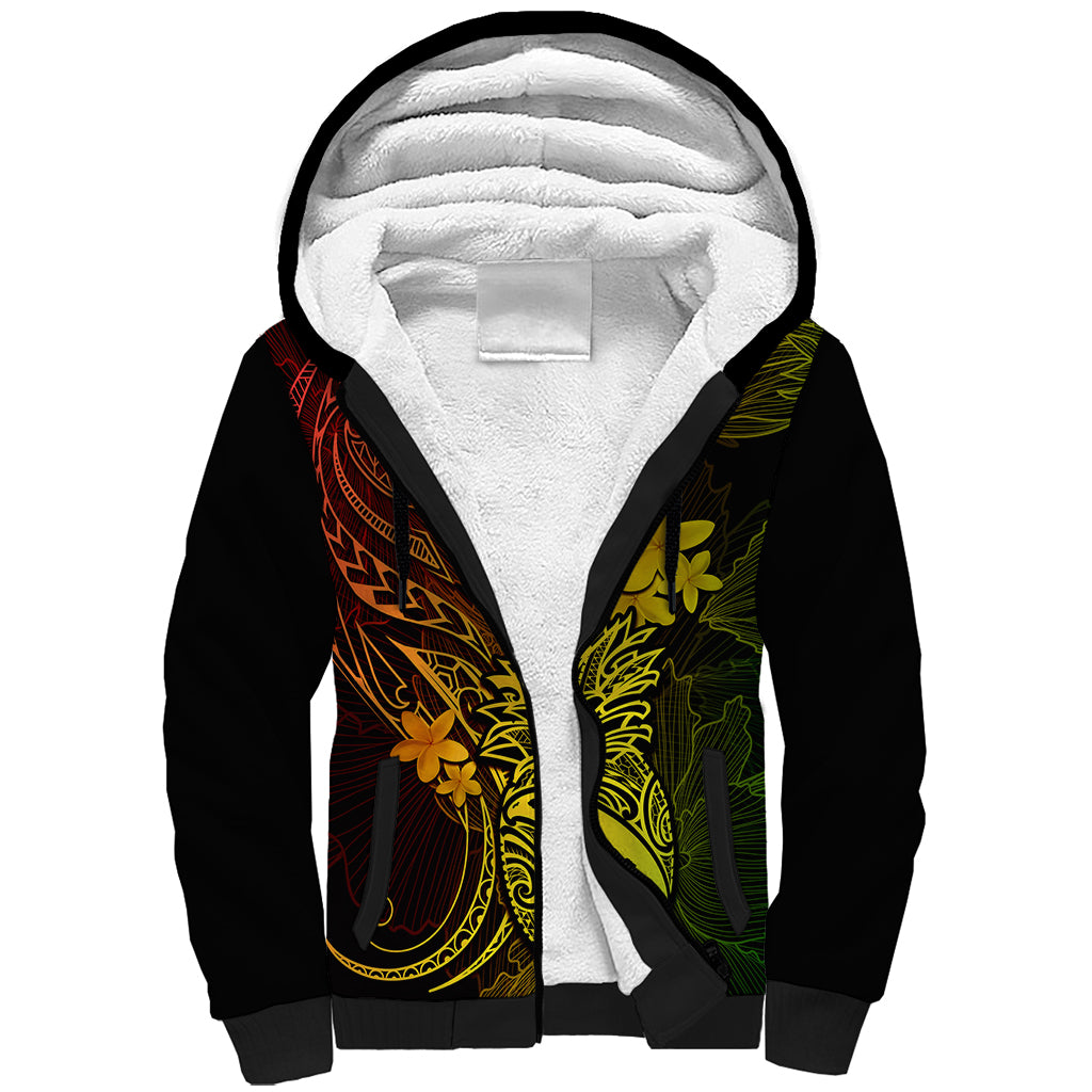 Hawaii Sherpa Hoodie Pineapple Mix Polynesian Plumeria Reggae Version - Wonder Print Shop