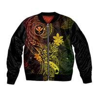 Hawaii Sleeve Zip Bomber Jacket Pineapple Mix Polynesian Plumeria Reggae Version - Wonder Print Shop