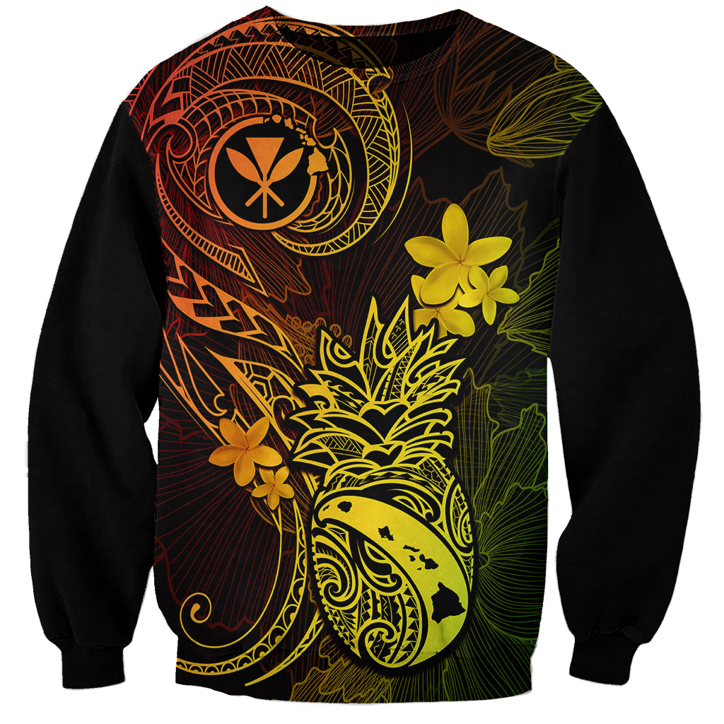Hawaii Sweatshirt Pineapple Mix Polynesian Plumeria Reggae Version - Wonder Print Shop