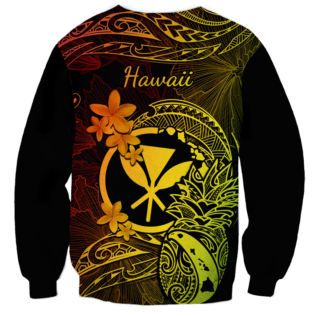 Hawaii Sweatshirt Pineapple Mix Polynesian Plumeria Reggae Version - Wonder Print Shop