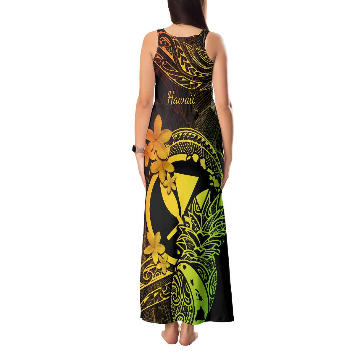 Hawaii Tank Maxi Dress Pineapple Mix Polynesian Plumeria Reggae Version - Wonder Print Shop