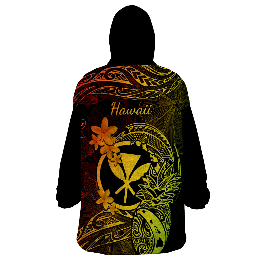Hawaii Wearable Blanket Hoodie Pineapple Mix Polynesian Plumeria Reggae Version - Wonder Print Shop