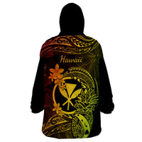 Hawaii Wearable Blanket Hoodie Pineapple Mix Polynesian Plumeria Reggae Version - Wonder Print Shop
